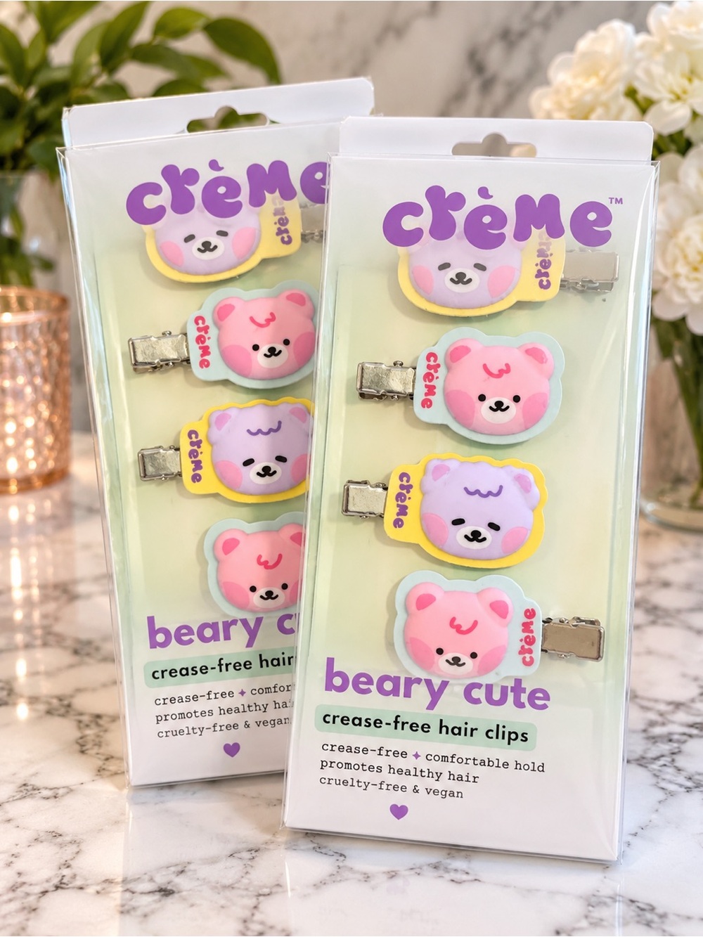The Crème Shop Beary Cute Crease-Free Hair Clips 2 Pack 8 Clips New